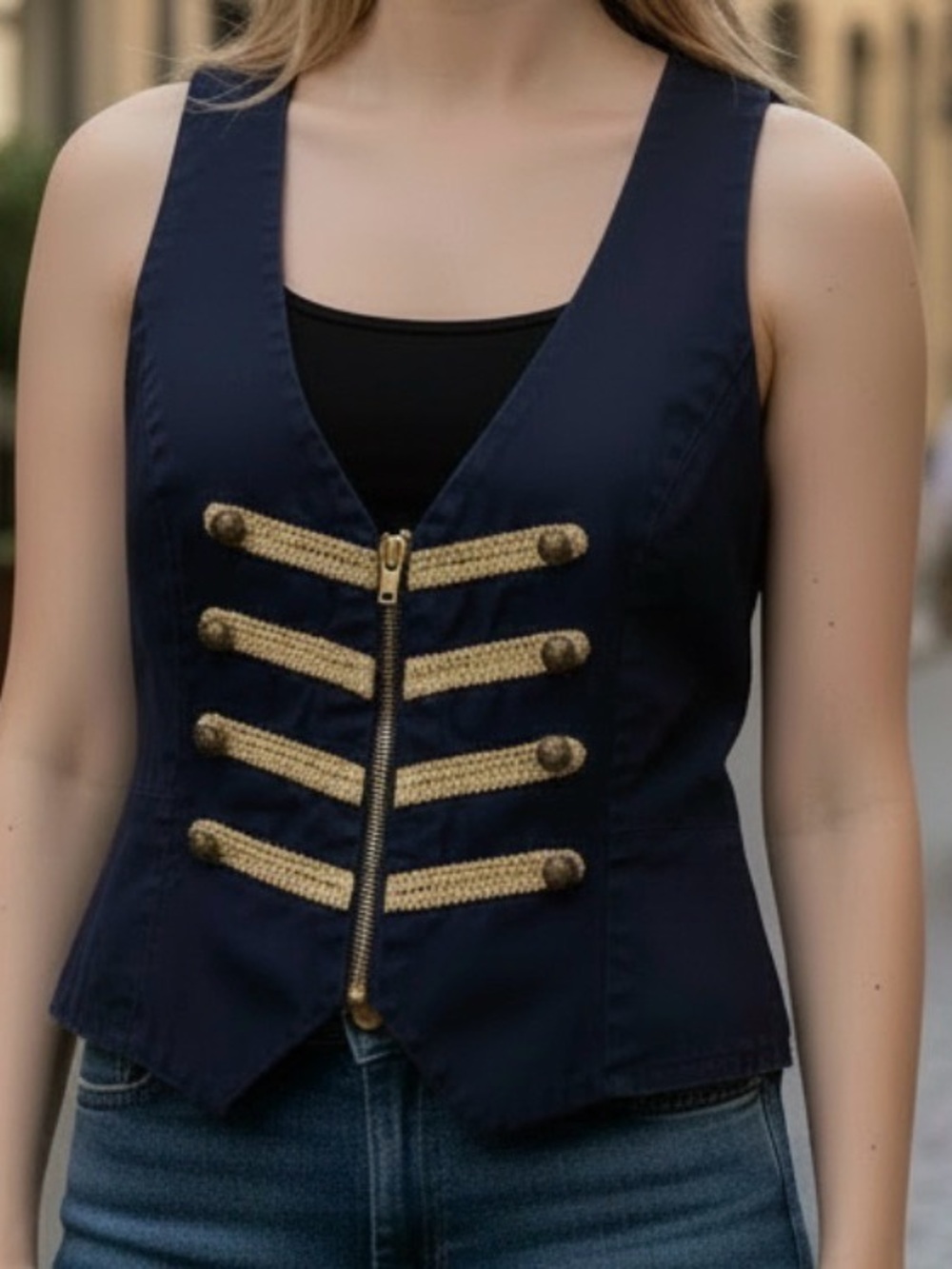 Forever twenty one. Navy Gold-Trim Military-Style Vest -